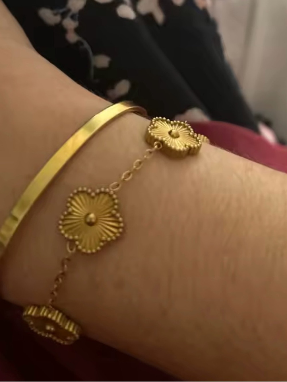 Gold Clover Bracelet , Adjustable